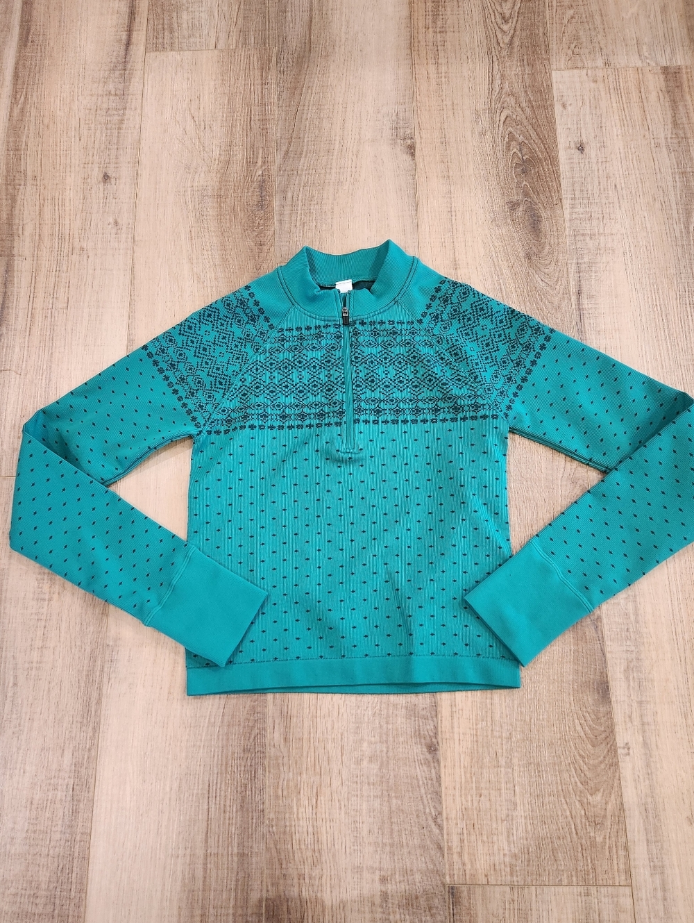 DSG Seamless 1/4 Zip Pullover Womens Small Green Fair Isle Athletic Top NWT